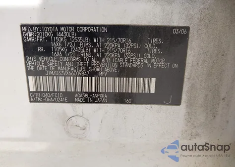 2006 Toyota Rav4 из США, поврежденный, VIN JTMZD33VX66009847